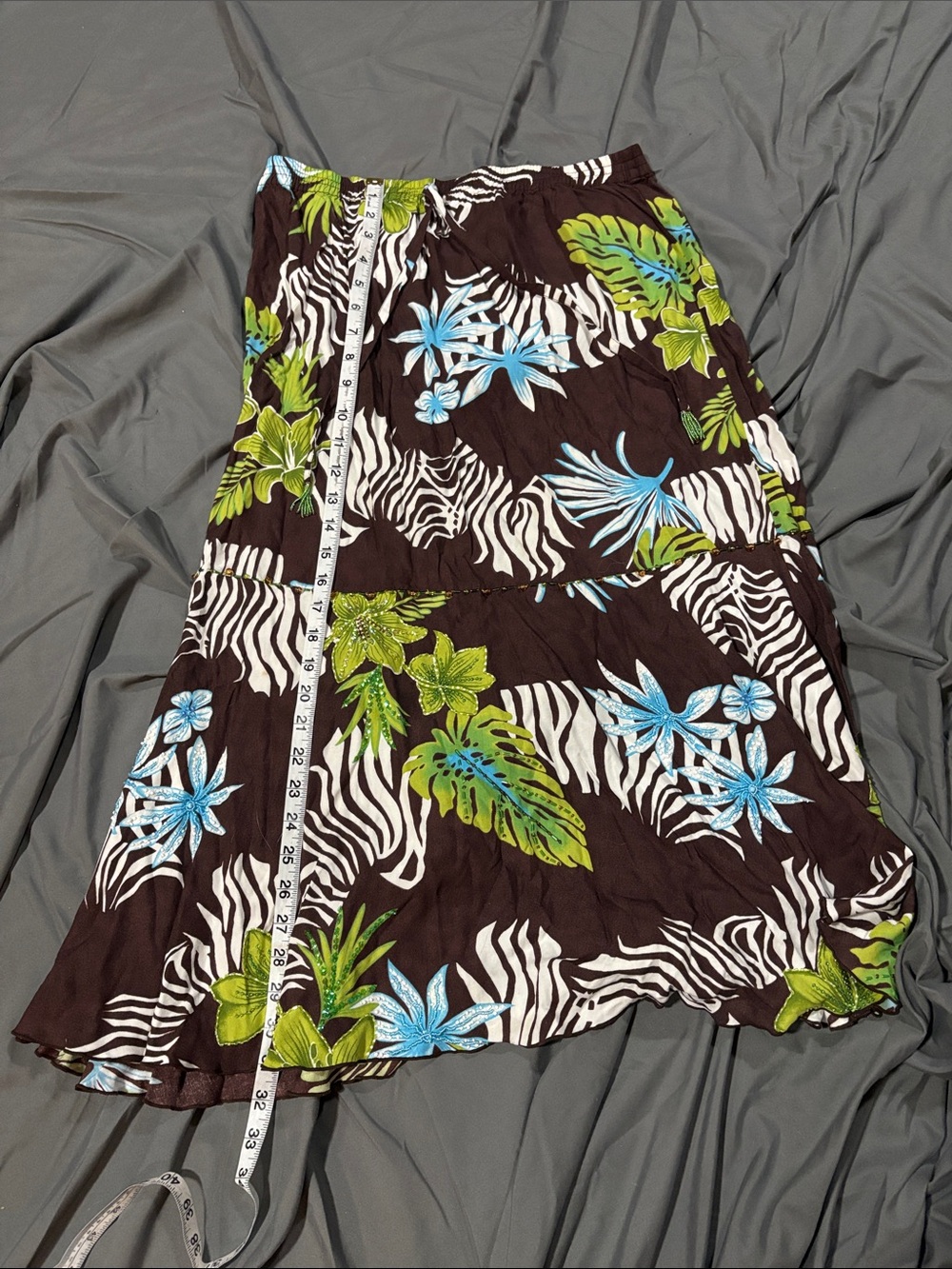 Tropical Floral Sarong Skirt - Green & Blue Print